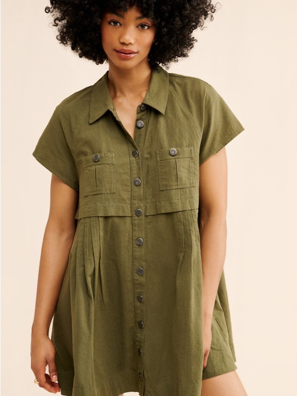 Free People Ronnie Poplin Mini Dress in Green